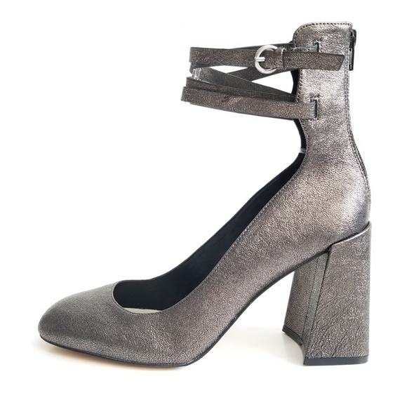 1.STATE Womens Makal Flared Heel Pumps Silver Shoe - Picture 4 of 12